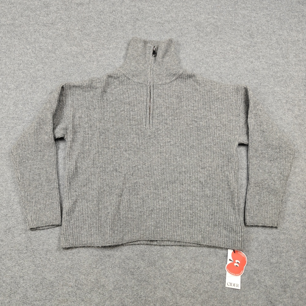 CIDER Sweater Womens XS Gray High Neck 1/4 Zip Heavyweight Chunky-Knit Pullover